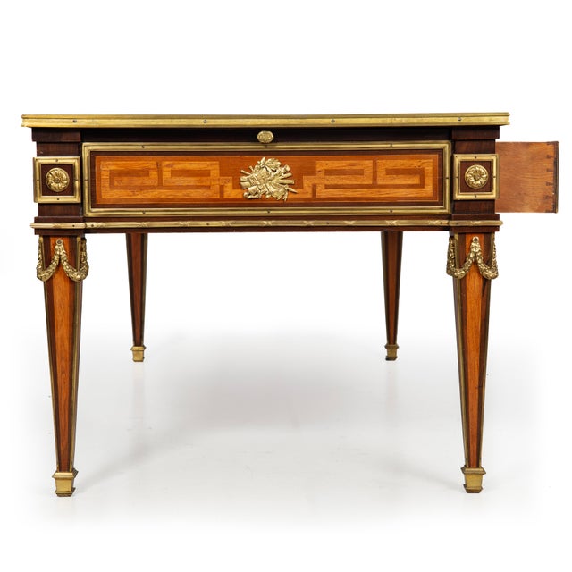 French Louis XVI Style Antique Bureau Plat Writing Desk Circa 1880 For Sale - Image 4 of 18