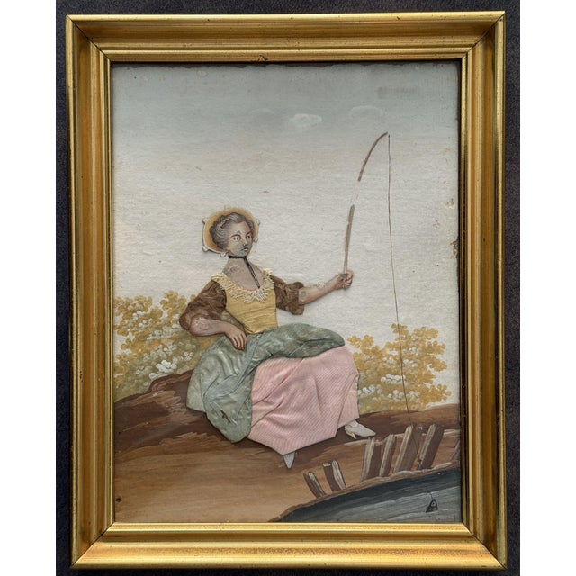 Textile Anonimo, Painted Picture Scene, 1800s, Gouache and Fabric For Sale - Image 7 of 7