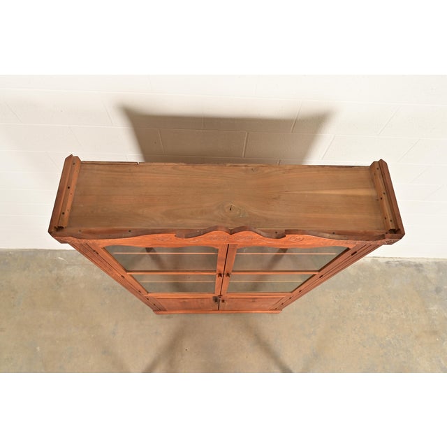 English Country Farmhouse Carved Walnut Bookcase Cabinet, 1970s For Sale - Image 9 of 13