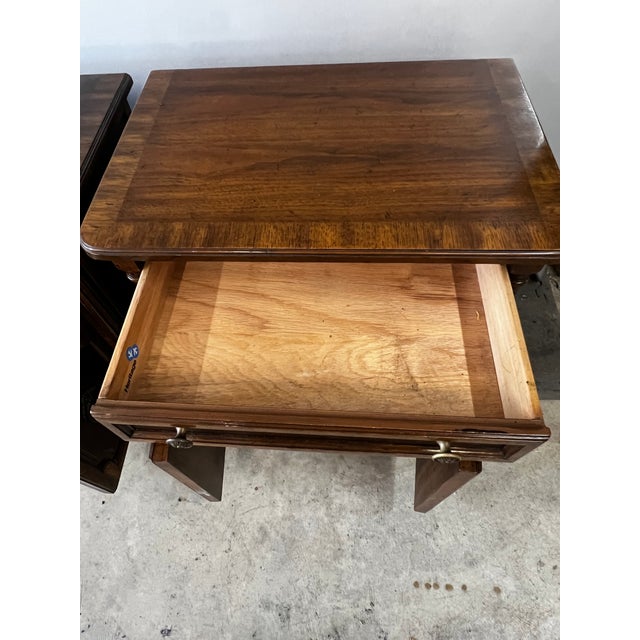 Brown Vintage Drexel Heritage "Cameo Collection" Burled Walnut Nightstands - A Pair For Sale - Image 8 of 18