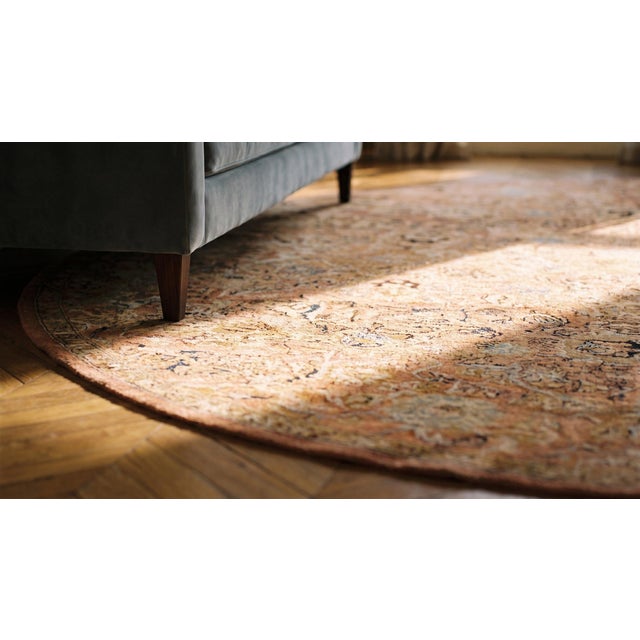 Salmon 1880s Salmon Floral Antique English Round Axminster Rug 15'6" X 17' Handknotted Wool Carpet For Sale - Image 8 of 9