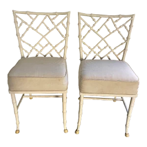 Pair of 1960s Phyllis Morris for Kessler Wrought Iron Faux Bamboo Dining Chairs