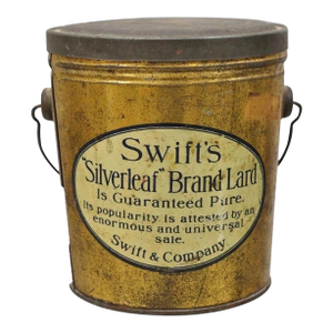 Vintage Swifts Silverleaf Brand Pure Lard 4 Lbs. Tin Can Pail Advertisement