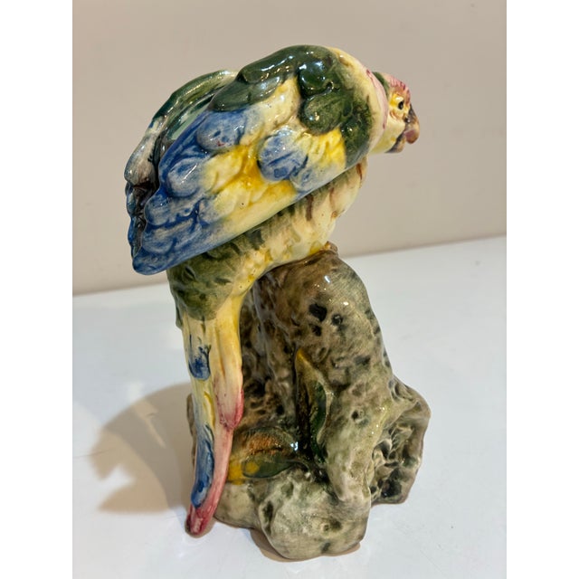 Mid 20th Century Mid-Century Italian Majolica Parrot Figurine Vase For Sale - Image 5 of 10