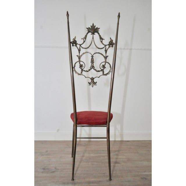 Mid-Century Modern Set of Hollywood Regency Style Brass & Velvet Chiavarine Side Chairs For Sale - Image 3 of 8