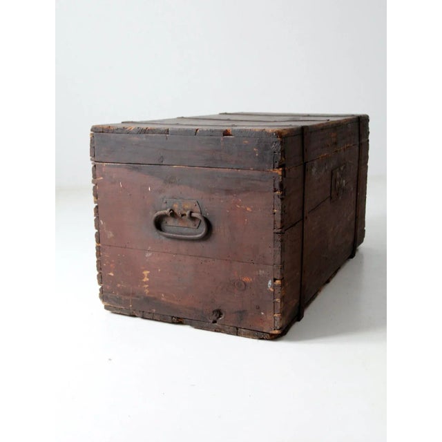 Antique Flat Top Wooden Trunk For Sale - Image 11 of 13