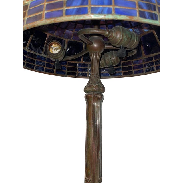 Tiffany Studios Tiffany Studios Blue Geometric Turtleback Table Lamp. u.s.a. 1910's. For Sale - Image 4 of 12