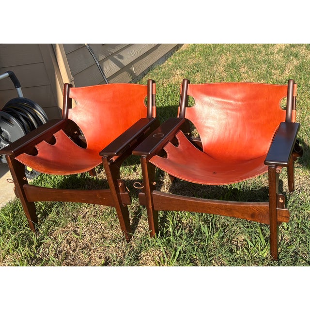 Mid 20th Century Mid 20th Century Pair of Sergio Rodrigues “Kilin” Armchairs, Brazilian Rosewood & Leather, Brazil For Sale - Image 5 of 9