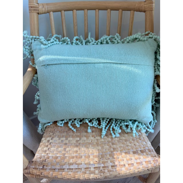 Contemporary Mint Green Textured Pom Pom Lumbar Pillow – Coastal Boho Accent Cushion 20” X 13” For Sale - Image 3 of 4