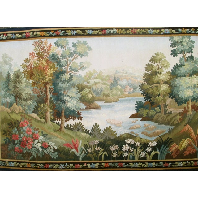 Beautiful Aubusson Tapestry With Charming Country Landscape For Sale - Image 4 of 9