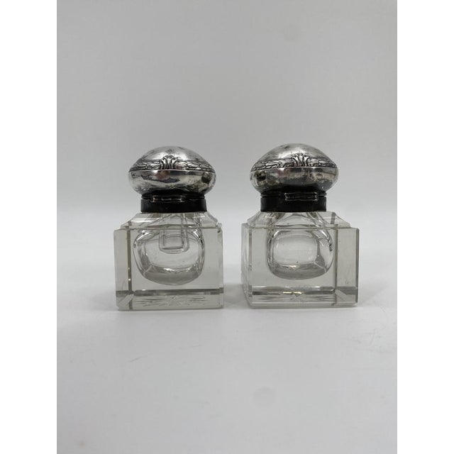 Art Nouveau Ink Barrel in Crystal Glass and 800 Silver by Wilhelm Theodor Binder, 1890s, Set of 2 For Sale - Image 15 of 18