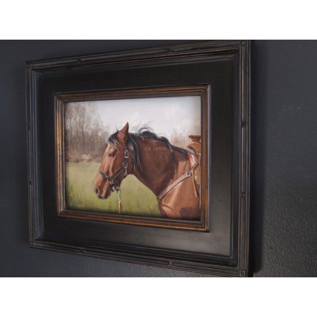 Figurative Wild at Heart by Mo Myra | Watercolor on paper of a brown horse in a grassy field. For Sale - Image 3 of 3