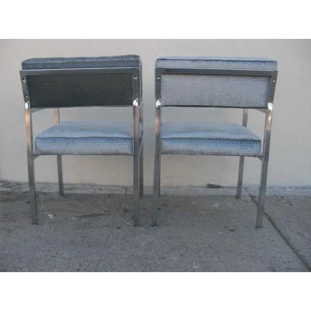1970s Modern Chrome Armchairs in Greek Key Velvet Upholstery - a Pair For Sale In Los Angeles - Image 6 of 13