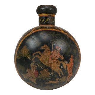 Antique Hand-Crafted Indian Tin Vessel With Hand-Painted Mughal Hunting Scene For Sale