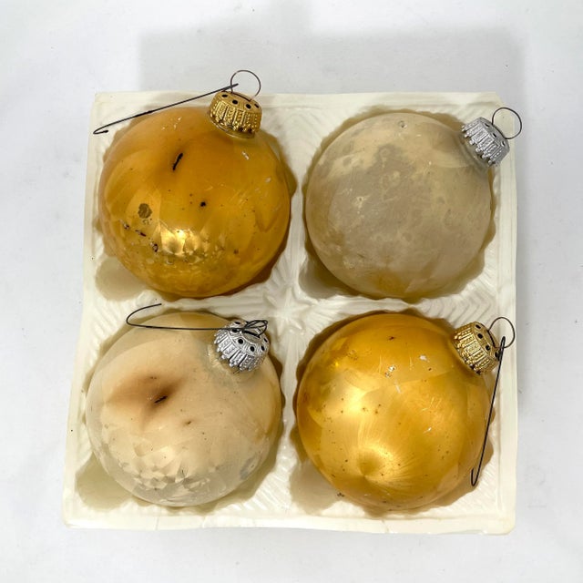 Mid 20th Century Mid 20th Century Gold & Ivory Glass Christmas Ornaments in Original Box - Set of 4 For Sale - Image 5 of 9
