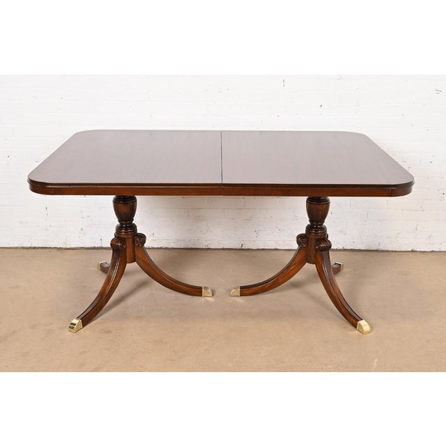 Wood Drexel Georgian Mahogany Double Pedestal Extension Dining Table, Newly Refinished For Sale - Image 7 of 12