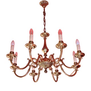 Polished Brass 8-Armed Chandelier For Sale