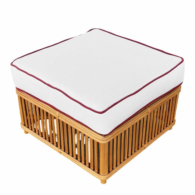 Art Deco Presidents Stick Reed Rattan Nantucket Lounge Armchair & Ottoman Set For Sale - Image 9 of 12