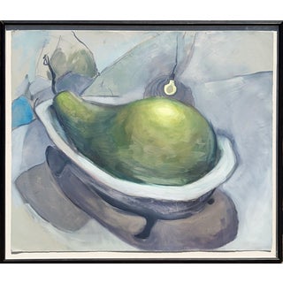 Contemporary Abstract Surrealist Painting of a Green Pear in a Bathtub, 21st Century For Sale