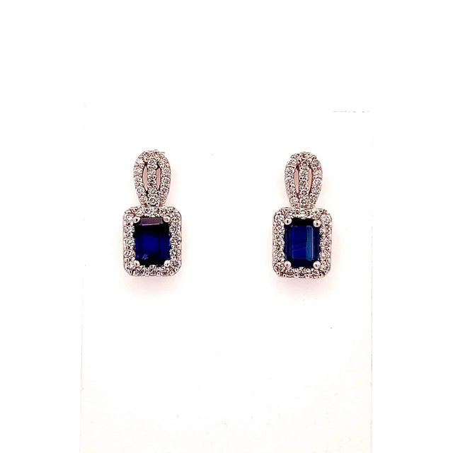 Natural Sapphire Diamond Earrings 14k W Gold 2.84 TCW Certified For Sale - Image 13 of 13