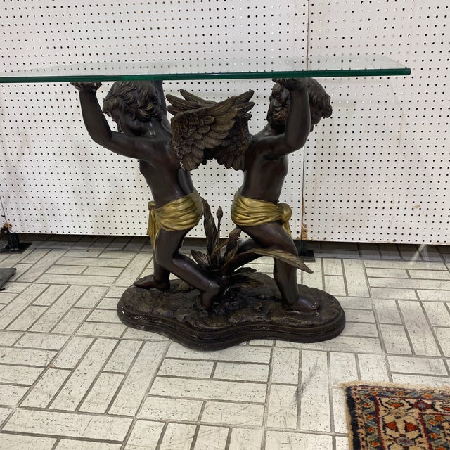 Bronze Late 19th Century Bronze Twin Cherub Console Table Base - Signed Morean For Sale - Image 8 of 11