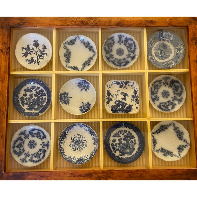 Rustic European Late 19th Century Blue and White Butter Pats in Shadow Box Frame For Sale - Image 3 of 3