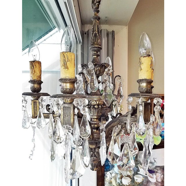 Late 19th Century French Nickel on Bronze Crystal Chandelier Fixture For Sale - Image 9 of 10
