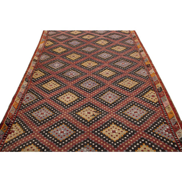 Art Deco Multicolor Vintage Sumakh Handmade Geometric Wool Rug For Sale - Image 3 of 11