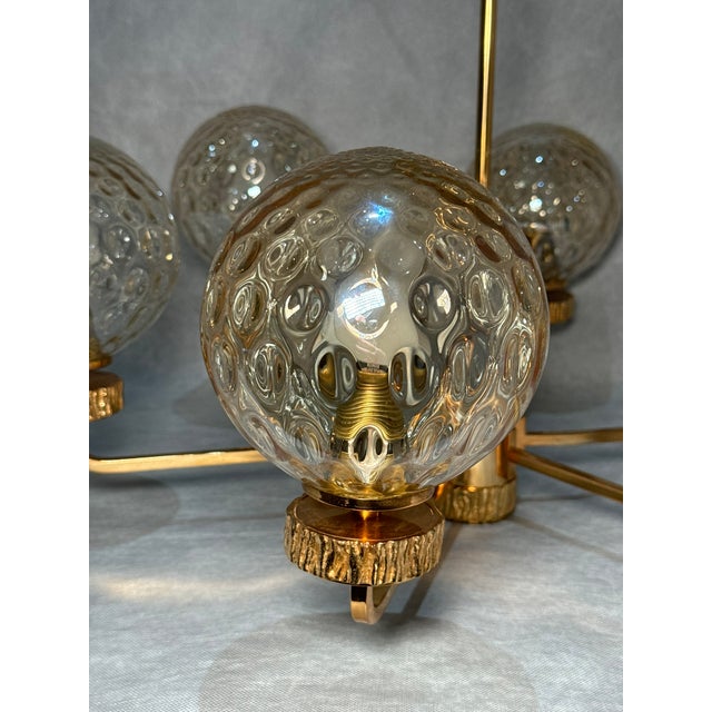 Mid-Century Modern Italian 6-Glass Bowl Chandelier with Gilt Frame, 1970s For Sale - Image 3 of 16