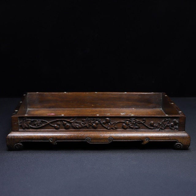 Late 20th Century Wooden Tea Tray With Mother-of-Pearl Floral and Bird Inlay For Sale - Image 5 of 10