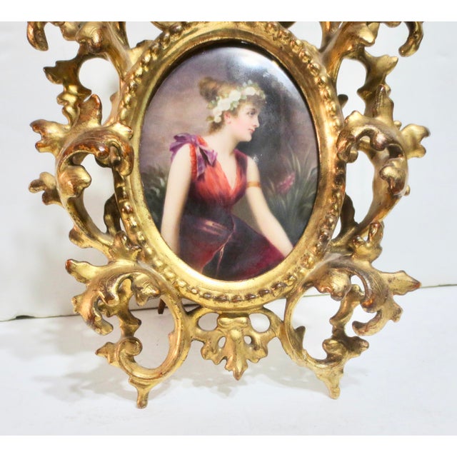 Art Nouveau Art Nouveau Gilt Frame With Porcelain Panel Circa 1890s For Sale - Image 3 of 12