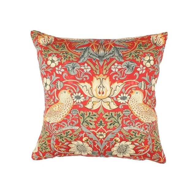 William Morris Strawberry Thief Crimson Cushion For Sale - Image 4 of 4