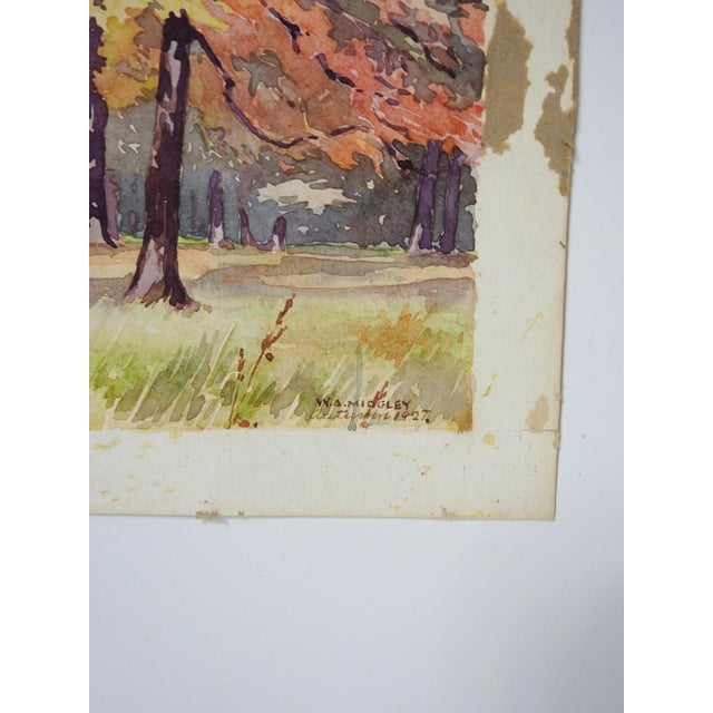 1927 watercolor on artist board plein air impressionist forest autumn colors landscape painting. Signed W. A. Midgley,...