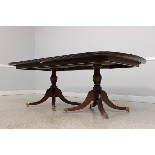 Smith & Watson Smith & Watson Banded Inlaid Mahogany Pedestal Double Dining Table For Sale - Image 4 of 17