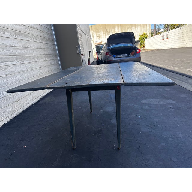 Antique Blue-Painted Drop-Leaf Wood Table For Sale - Image 9 of 12