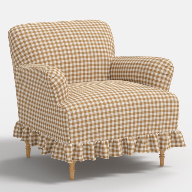 Elle Ruffle Slipcover Armchair in Classic Gingham Golden Ctl
