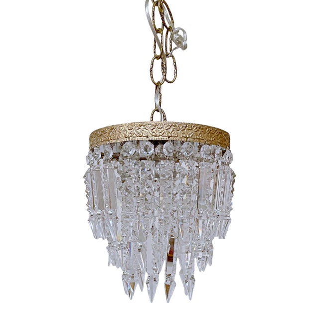 Vintage 1960s Italian Brass Rim Upside Down Layered Cake Chandelier For Sale