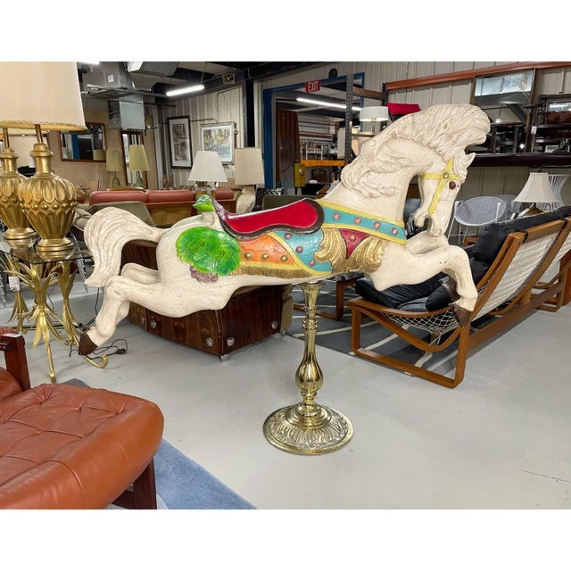 Pop Art Vintage 1970s c.w. Parker Style Jumper Carousel Horse on Brass Pedestal For Sale - Image 3 of 12