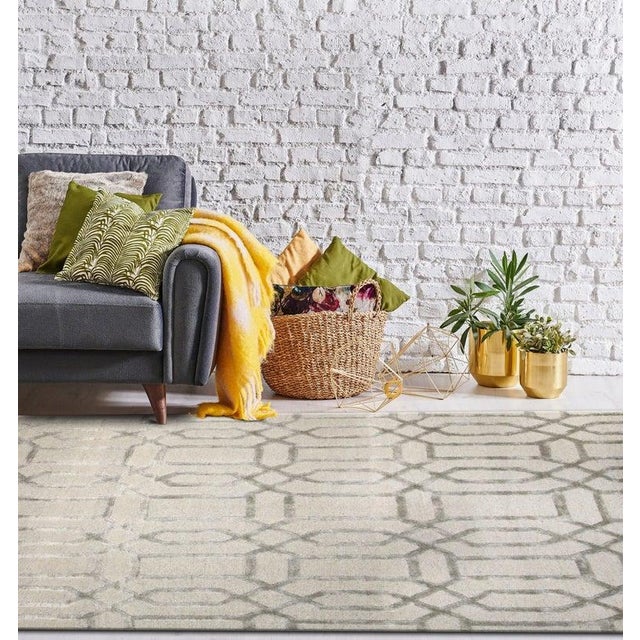 9x12 Gray Hand-Knotted Wool Viscose Linked Lattice Geometric Modern Carpet Rug For Sale - Image 4 of 4