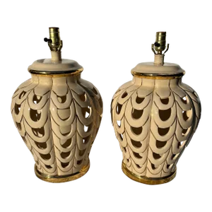 Large Reticulated Porcelain Lamps a Pair