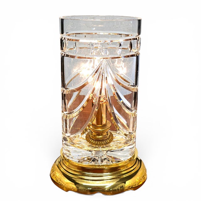 Late 20th Century Waterford Crystal Overture Hurricane Table Lamp With Brass Base 11.5" For Sale - Image 5 of 15