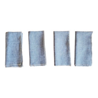 Linen Napkins in Light Blue Yarn Dyed With White Overlock Edging - Set of 4 For Sale
