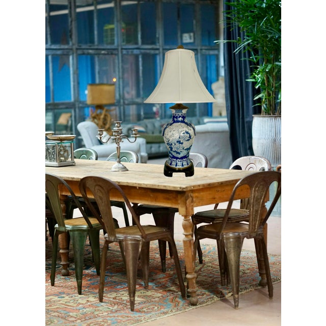White Vintage Chinese Blue and White Floral Porcelain Table Lamp on Ming Style Wood Stand For Sale - Image 8 of 13