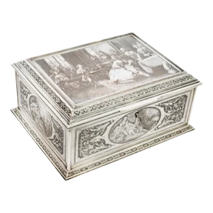 19th Century French Silvered Copper Jewellery Box