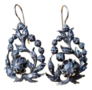 Georgian Diamond Drop Earrings in Silver and 18 Karat Gold, Set of 2