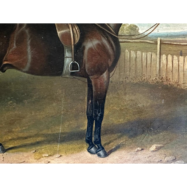 Mid 19th Century 1800s Century "Reprieve" Antique Bay Hunter Horse Painting Oil on Canvas by Apelles For Sale - Image 5 of 10