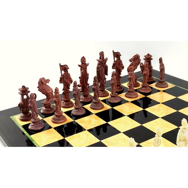 Vintage Marquetry Chess Set With Chinese Figurines For Sale - Image 13 of 15