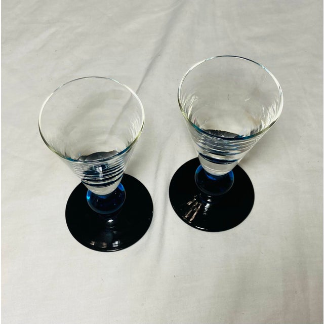 Pair of Vintage Fluted Cobalt & Clear Aperitif Cordial Glasses Ball Stems For Sale In Dallas - Image 6 of 6