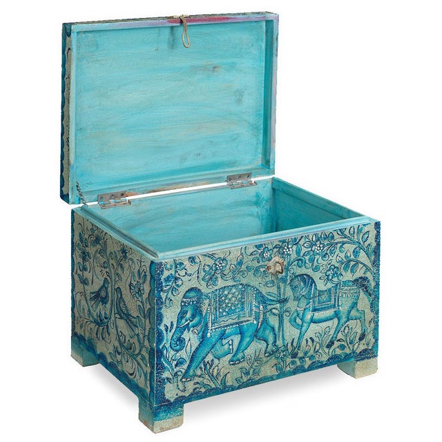 Oriental Blue Painted Pitara Box, 1940s For Sale - Image 3 of 10