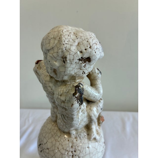 Ceramic Vintage Crackle Glaze Ceramic Cherub Statue For Sale - Image 7 of 12